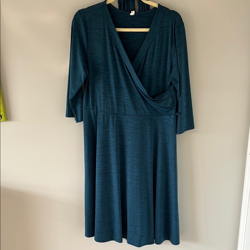 Elegant Teal Faux-Wrap Dress
